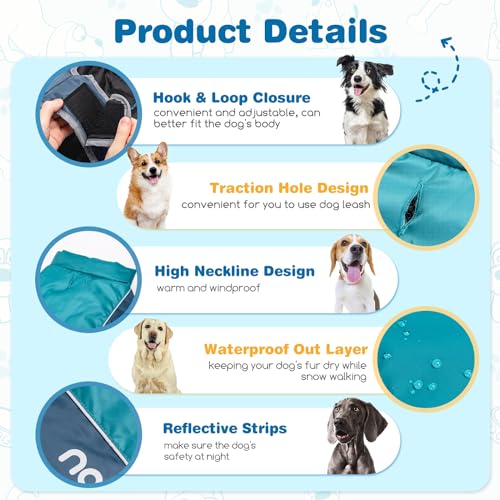 Nobleza Abrigo para Perro Impermeable, Chaquetas Abrigada de Invierno para Perros Mediano Grande, Ropa Reflectante para Perros, Chaleco para Perros Resistente al Viento (Azul, XL)