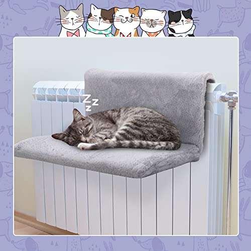 Nobleza Cama de Radiador para Gatos y Perros,Calentito Suave de Felpa Cama para Mascotas,con extraíble Resistente y Duradero Marco de Metal,Gris,48 * 30 * 25cm