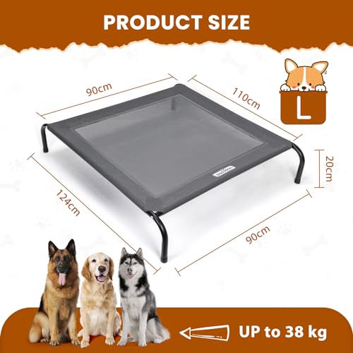 Nobleza Cama Elevada Lavable para Perro, Cama Refrescante de Mascotas Transpirable para Exterior Interior Jardín Terraza, Cama Robusto, Gris, L, 124x90x20CM