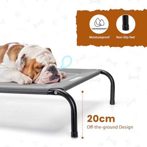 Nobleza Cama Elevada Lavable para Perro, Cama Refrescante de Mascotas Transpirable para Exterior Interior Jardín Terraza, Cama Robusto, Gris, L, 124x90x20CM