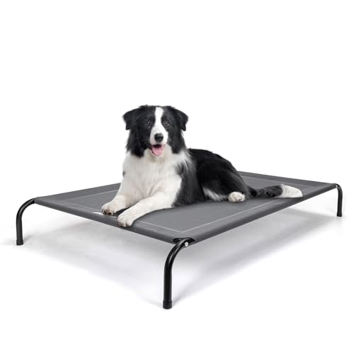 Nobleza Cama Elevada Lavable para Perro, Cama Refrescante de Mascotas Transpirable para Exterior Interior Jardín Terraza, Cama Robusto, Gris, L, 124x90x20CM