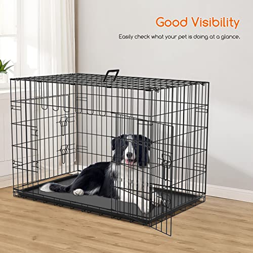 Nobleza - Jaula Metálica para Perros,61x42x48,5cm,Jaula para Mascotas con 2 Puertas, Bandeja Base de Plástico Resistente a la Masticación y Asa de Transport - Negro