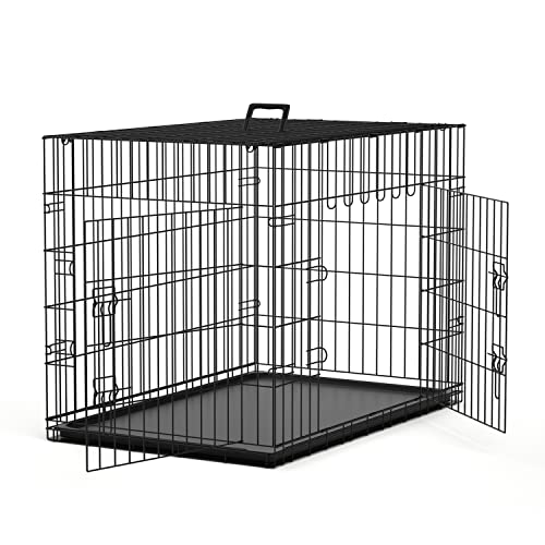 Nobleza - Jaula Metálica para Perros,61x42x48,5cm,Jaula para Mascotas con 2 Puertas, Bandeja Base de Plástico Resistente a la Masticación y Asa de Transport - Negro