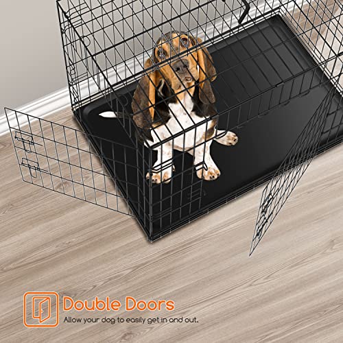 Nobleza - Jaula Metálica para Perros,61x42x48,5cm,Jaula para Mascotas con 2 Puertas, Bandeja Base de Plástico Resistente a la Masticación y Asa de Transport - Negro