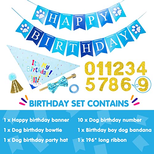 Nobleza - Set de Cumpleaños para Mascotas, Triángulo de Pañuelo de Cumpleaños para Perros,Sombrero Pañuelo Banner de Cumpleaños para Perros, para La Decoración de La Fiesta de Cumpleaños de Mascotas