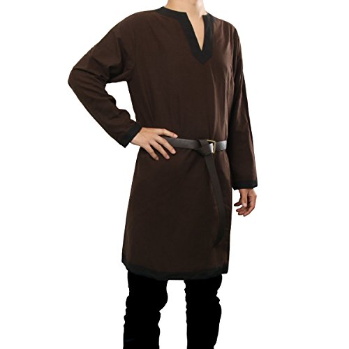 Nofonda Camisa Disfraz LARP Ropa Medieval de Mágico Sacerdote Traje Hechiceros de Adultos Hombre para Fiesta de Halloween Carnaval (M, Marron)