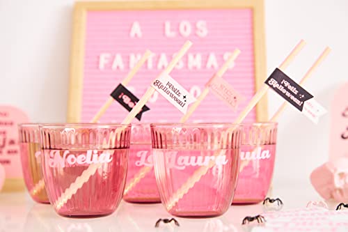 Nombres para vasos personalizados Pegatinas nombres para vasos vinilo Fiesta de Halloween decoración mesa chic Adhesivo personalizado con nombres para vasos (Rosa)