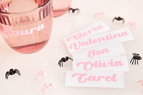 Nombres para vasos personalizados Pegatinas nombres para vasos vinilo Fiesta de Halloween decoración mesa chic Adhesivo personalizado con nombres para vasos (Rosa)