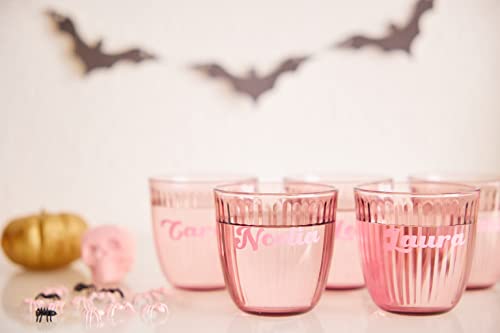 Nombres para vasos personalizados Pegatinas nombres para vasos vinilo Fiesta de Halloween decoración mesa chic Adhesivo personalizado con nombres para vasos (Rosa)