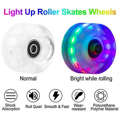 nonmon 4Pcs Ruedas Luminosas de Patines Cuatro Skateboard 58mm 82A, Luces LED PU Wheel con Rodamientos 608RS ABEC-9 Cojinetes, Requesto Set para Patines en Paralelo Quad Skates Monopatín - Colorido