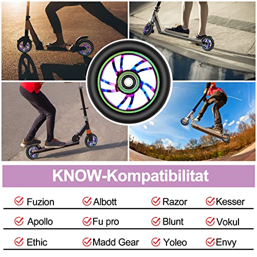 NONMON Ruedas de Patinete Scooter 100 mm, 2 Piezas PU Ruedas de Repuesto con Rodamientos ABEC 9 para Stunt Scooter Freestyle Profesionales Clásicos Patinete de Acrobacias Trucos, Unisex Adulto