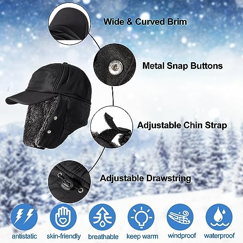 nonmon Sombrero de Trampero Unisex Invierno, Hombre Mujer Gorros de Aviador Caliente Ruso Bombardero con Orejeras y Cara Protector Desmontable, Prueba de Viento Impermeable para Esquí Aire Libre