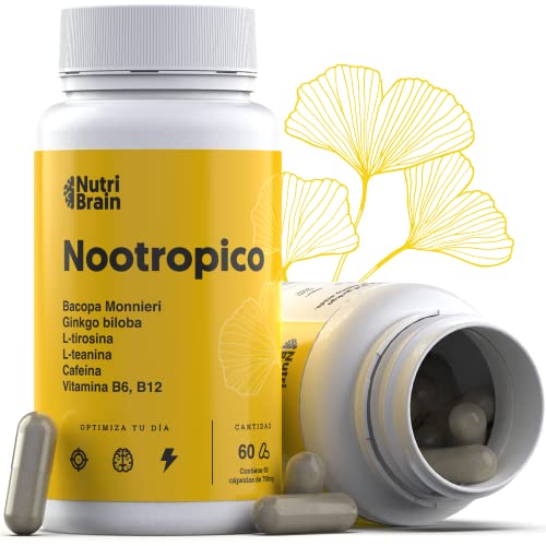 Nootrópico Natural Envase XL 60 Cápsulas | Fórmula para incrementar la energía, concentración y agilidad mental | Cafeína, Ginko Biloba, Tirosina, Teanina, Bacopa Monnieri y Vitaminas