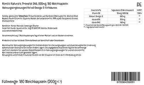 Nordic Naturals, Prenatal DHA, 830mg Omega-3 con EPA y DHA, Alta Dosificación, Sin Sabor, 180 Cápsulas blandas, Testado en Laboratorio, Sin Soja, Sin Gluten, No GMO