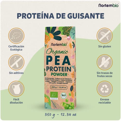 Nortembio Proteína de Guisante Ecológica 350 g. Origen 100% Natural. Proteína de Guisante Aislada sin Gluten, Vegana y sin OGM. Proteína de Guisante en Polvo para Deportistas Profesionales.