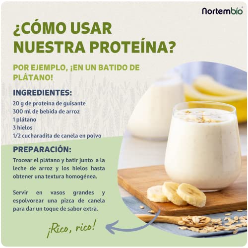 Nortembio Proteína de Guisante Ecológica 350 g. Origen 100% Natural. Proteína de Guisante Aislada sin Gluten, Vegana y sin OGM. Proteína de Guisante en Polvo para Deportistas Profesionales.