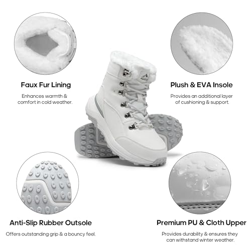 NORTIV8 Botas Nieve Botas Mujer Invierno con Cordones para Mujer Impermeable Forro de Piel Sintética Botas de Suela Antideslizante BLANCO SNSB229W-E Talla 40 (EUR)