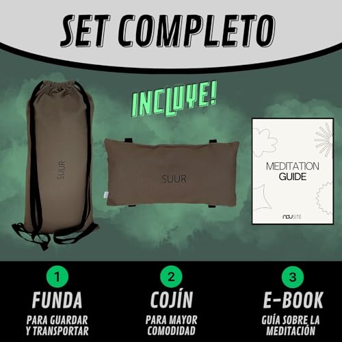 NOUSITE - Banco de meditación SUUR, Hecho en Madera con Detalles Color Blanco. Incluye Kit de meditación Completo: banqueta desarmable, cojín de meditación y Funda para Guardar y trasladar.