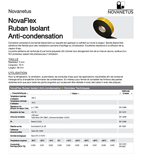 NOVANETUS NovaFlex Cinta Autoadhesiva de Caucho 3 mm x 50 mm x 10 m de Goma para Sistemas de Calefacción, Ventilación y Aire Acondicionado, Adhesiva, de Sellado, Aislamiento