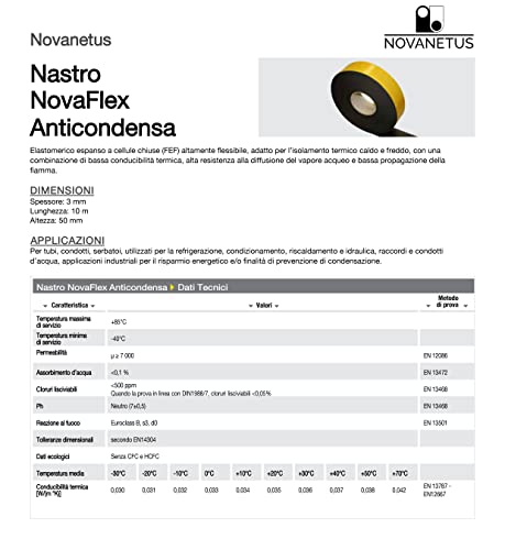 NOVANETUS NovaFlex Cinta Autoadhesiva de Caucho 3 mm x 50 mm x 10 m de Goma para Sistemas de Calefacción, Ventilación y Aire Acondicionado, Adhesiva, de Sellado, Aislamiento