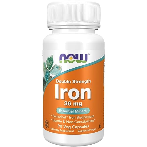 Now Foods Double Strength Iron, 36mg, Bisglicinato de Hierro, Depot, Dosis Alta, 1 cápsula cada 2 días, 90 Cápsulas Veganas, Testado en Laboratorio, Vegetariano, Sin Gluten, Sin Soja, No GMO