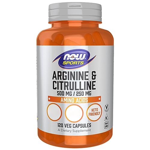 Now Foods L-Arginina & L-Citrulina, 500mg/250mg, 120 Cápsulas veganas, Aminoácidos, Vegetariano, Testado en laboratorio, Sin gluten, Sin soja, Sin OGM