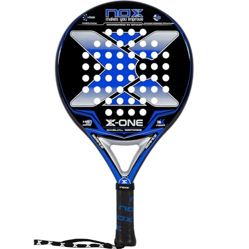 NOX - Pala de Pádel X-One Blue Ex - Superficie Rugosa y Forma Redonda - Material Fibra de Vidrio 3K, Marco 70% Carbono y Goma HR3 - Nivel Intermedio - Peso 360-370 gr - Ancho 38mm - Color Azul