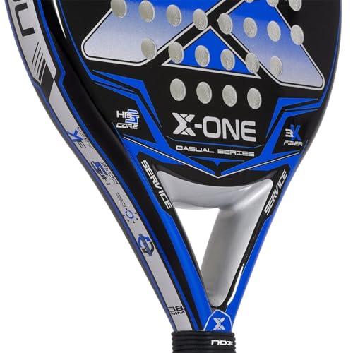 NOX - Pala de Pádel X-One Blue Ex - Superficie Rugosa y Forma Redonda - Material Fibra de Vidrio 3K, Marco 70% Carbono y Goma HR3 - Nivel Intermedio - Peso 360-370 gr - Ancho 38mm - Color Azul