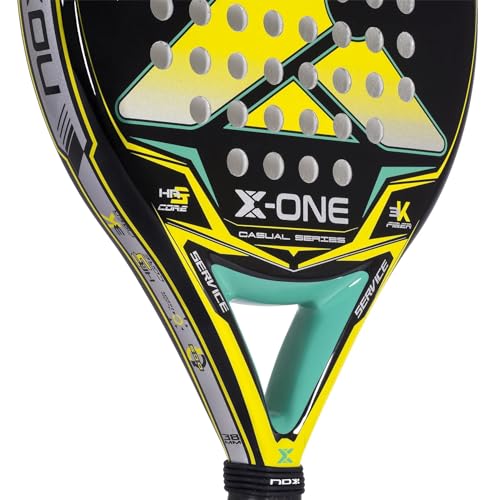 NOX - Pala de Pádel X-One Yellow/Green Ex - Superficie Rugosa y Forma Redonda - Fibra de Vidrio 3K Ambas Caras y Goma HR3 - Nivel Intermedio - Peso 360-370 gr - Ancho 38mm - Color Amarillo