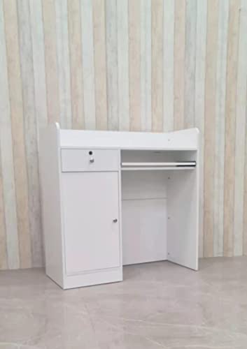 NP Mostrador Tienda Recepción Mueble Blanco Liso con Cajoneras Deslizantes, Armario y Cajón (Blanco)