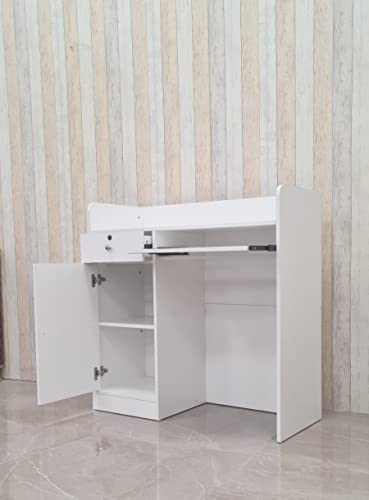 NP Mostrador Tienda Recepción Mueble Blanco Liso con Cajoneras Deslizantes, Armario y Cajón (Blanco)