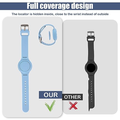 NQEUEPN Pulsera Niños para Airtag, Resistente al Agua Pulsera GPS Niños para Airtag Ajustable Suave Pulsera para Airtag Silicona para Niños Pequeños GPS Seguimiento Etiquetado (Azul Claro)