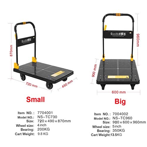 N&S - Carro de transporte (350 kg, plegable, con una sola mano, ruedas silenciosas)