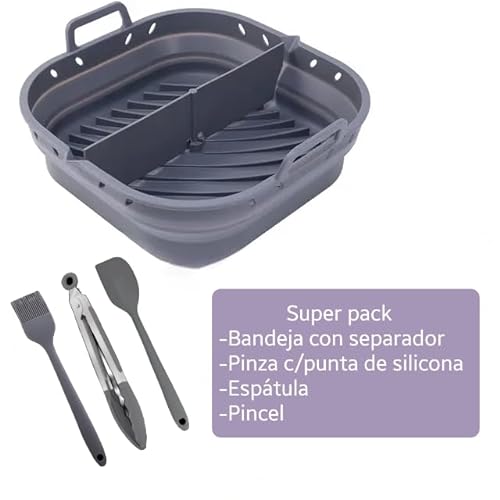 Nu Shop Zone Pack de Molde Silicona Freidora de Aire con separador, con 3 accesorios: pincel, espátula y pinza, bandeja freidora aire 23 x 22 cm, Moldes para freidora de aire