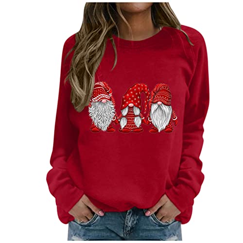 Nuevo Plan 2024 Blusa Casual con Capucha Sudadera de Manga Larga Moda Mujer Impresión Pullover Feliz Navidad Sudaderas con Capucha para Mujer Sudaderas Snap T Pullover Mujer, rosso, 3XL