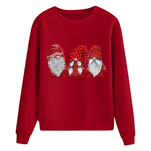 Nuevo Plan 2024 Blusa Casual con Capucha Sudadera de Manga Larga Moda Mujer Impresión Pullover Feliz Navidad Sudaderas con Capucha para Mujer Sudaderas Snap T Pullover Mujer, rosso, 3XL