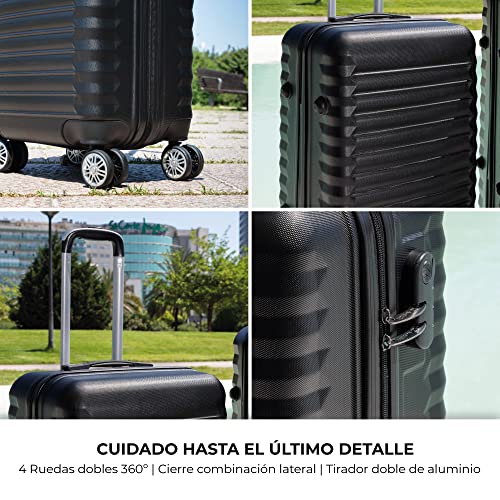 NUMADA Juego de Maletas Rígidas 3 Piezas - Maleta Cabina 53cm, Maleta Mediana 63 cm y Neceser - Resistentes, Ligeras y Seguras - Color Negro