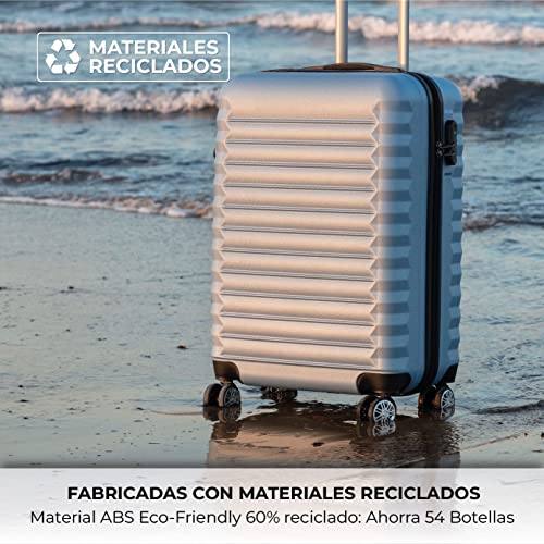 NUMADA-Juego de Maletas Rígidas 3pzs. Maleta Cabina 53cm, Maleta Mediana 63cm y Neceser. Set de Maletas de Viaje ABS Eco Friendly, 4 Ruedas Dobles, Resistentes, Ligeras y Seguras (Azul)