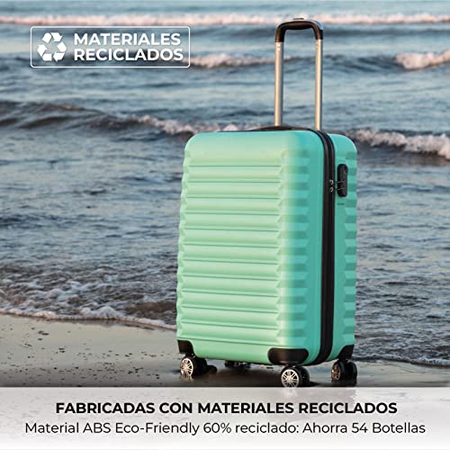 NUMADA-Juego de Maletas Rígidas 3pzs. Maleta Cabina 53cm, Maleta Mediana 63cm y Neceser. Set de Maletas de Viaje ABS Eco Friendly, 4 Ruedas Dobles, Resistentes, Ligeras y Seguras (Verde)