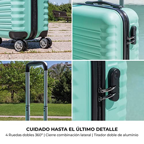 NUMADA-Juego de Maletas Rígidas 3pzs. Maleta Cabina 53cm, Maleta Mediana 63cm y Neceser. Set de Maletas de Viaje ABS Eco Friendly, 4 Ruedas Dobles, Resistentes, Ligeras y Seguras (Azul)