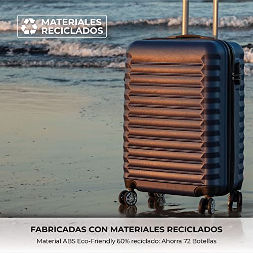 NUMADA-Juego de Maletas Rígidas 4pzs. Maleta Cabina 53cm, M. Mediana 63cm, M. Grande 75cm y Neceser. Set de Maletas de Viaje ABS Eco Friendly, 4 Ruedas Dobles, Cierre Combinación (Azul Marino)