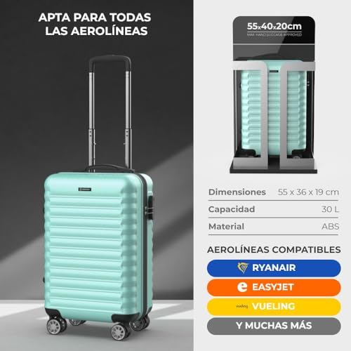 NUMADA - Maleta de Viaje Cabina 55x36x19cm (30L) Upfly XS con Cierre de Combinación y 4 Ruedas Dobles 360. Maleta de Mano Rígida Resistente, Ligera con Interior Compartimentado | Verde