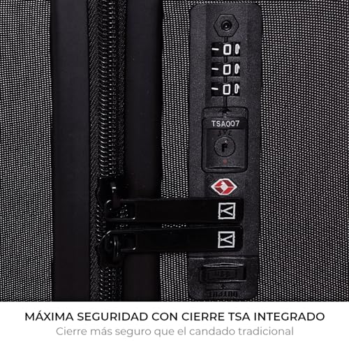 NUMADA - Maleta de Viaje Cabina PC + ABS (56x37,5x22cm) PackPro T40 con Cierre TSA y Carga USB. Maleta de Mano Rígida con 4 Ruedas 360, Extra de Refuerzo y Múltiples Compartimentos Interiores | Negro