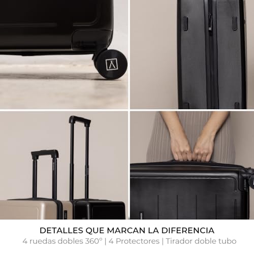 NUMADA - Maleta de Viaje Cabina PC + ABS (56x37,5x22cm) PackPro T40 con Cierre TSA y Carga USB. Maleta de Mano Rígida con 4 Ruedas 360, Extra de Refuerzo y Múltiples Compartimentos Interiores | Negro