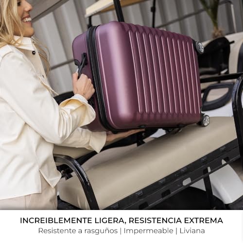 NUMADA - Maleta de Viaje Cabina Upfly 20' ABS (53x33,5x22cm) con Cierre de Combinación y 4 Ruedas Dobles 360. Maleta de Mano Rígida Resistente, Ligera con Interior Compartimentado | Burdeos