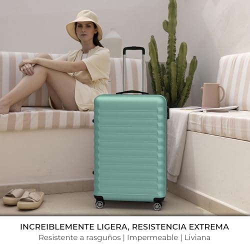 NUMADA - Maleta de Viaje Grande 25Kg Upfly 28' ABS (75x49x29cm) con Cierre de Combinación y 4 Ruedas Dobles 360 | Resistente | Ligera | Interior Compartimentado | Verde