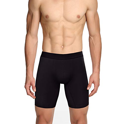 Nuofengkudu Hombre 4 Pack Largos Calzoncillos Boxer Ajustados Tallas Grandes Elástico Algodón Sin Costura Absorbente Cortos Bulge Deportiva Underwear Ropa Interior(Negro,4XL)