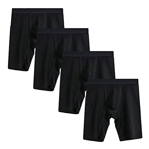 Nuofengkudu Hombre 4 Pack Largos Calzoncillos Boxer Ajustados Tallas Grandes Elástico Algodón Sin Costura Absorbente Cortos Bulge Deportiva Underwear Ropa Interior(Negro,4XL)