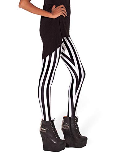 Nuofengkudu Mujer Estampados Leggins Largos Elasticos Cintura Alta Lisos Mallas Deporte Colores Hippie Transpirable Push up Yoga Pantalones (Negro Raya,Talla única)