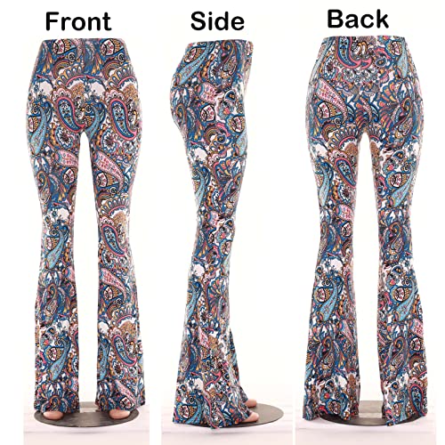 Nuofengkudu Mujer Pantalones Campana Hippie Estampados Largos Elastico Tiro Alto Pantalón Leggins Acampanados Pantalon Comodo Casual Fiesta Ropa Flores Azules S